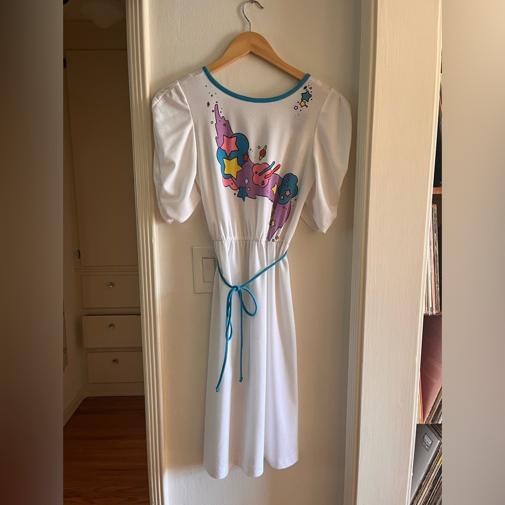 Unique space/sky design, colorful, vintage 80s dress.